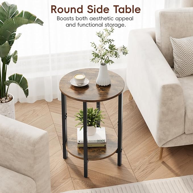 Vagusicc Side Table, Small Round End Table, 2 Tier Small Couch Side Tables - Image 5