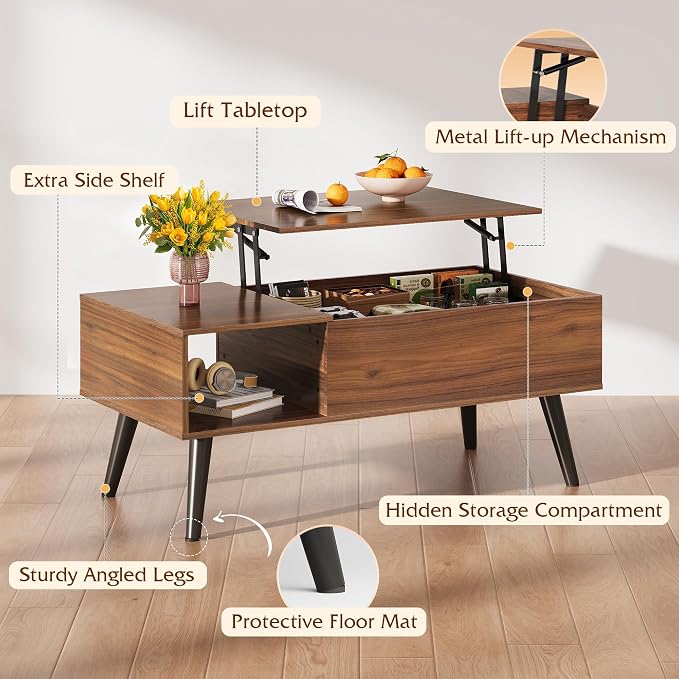 WLIVE Coffee Table for Living Room, Lift Top Coffee Table - Image 4