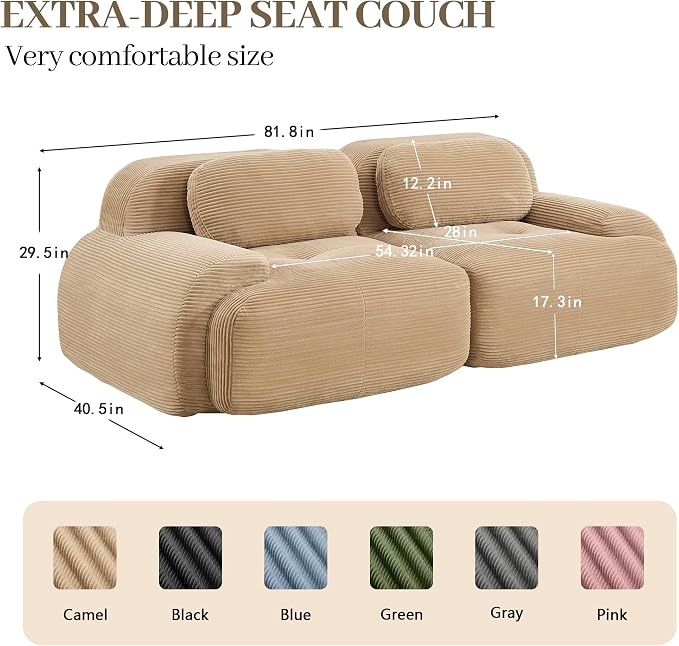 Boneless Sectional Couch, No Assembly Required, 81.8” Modular Cloud Sofa - Image 3