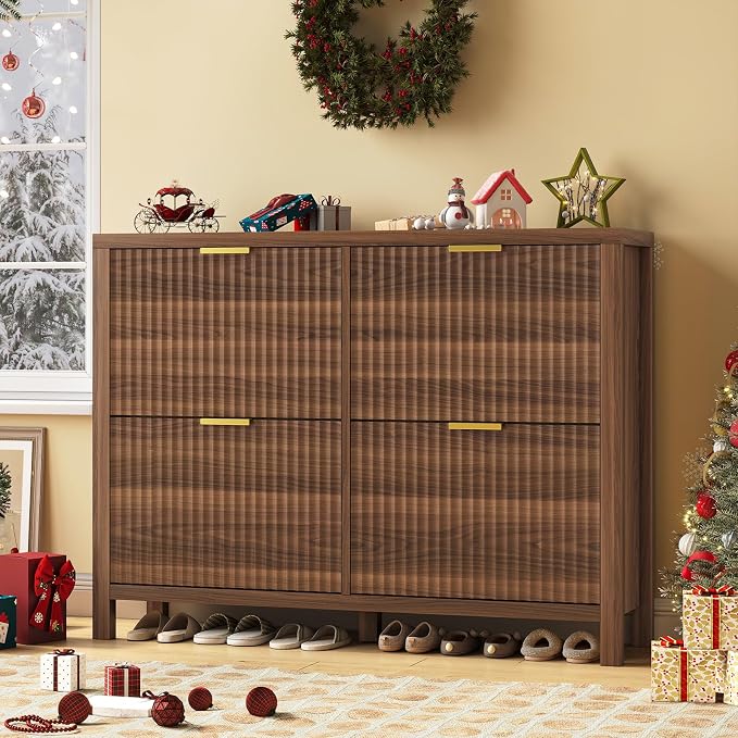YOMILUVE Shoe Cabinet Storage for Entryway, Fluted Shoe Cabinet by YomiluveDesign