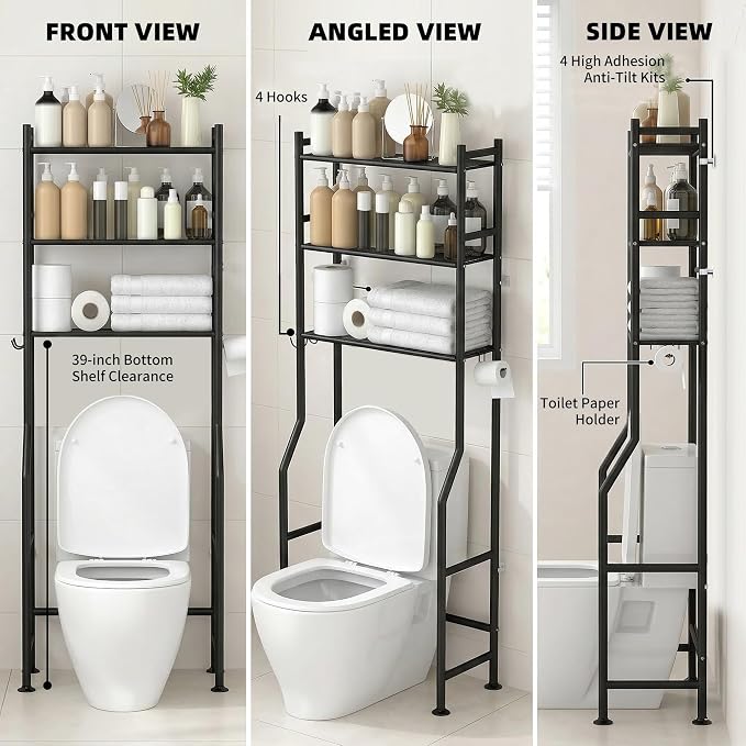 GloTika 3-Tier Over Toilet Storage - 150lb Total Capacity Metal Bathroom - Image 8