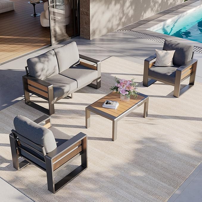 Aoxun Aluminum Patio Furniture Set, 4 Seats Luxury Metal Patio Conversation Sets - Image 10