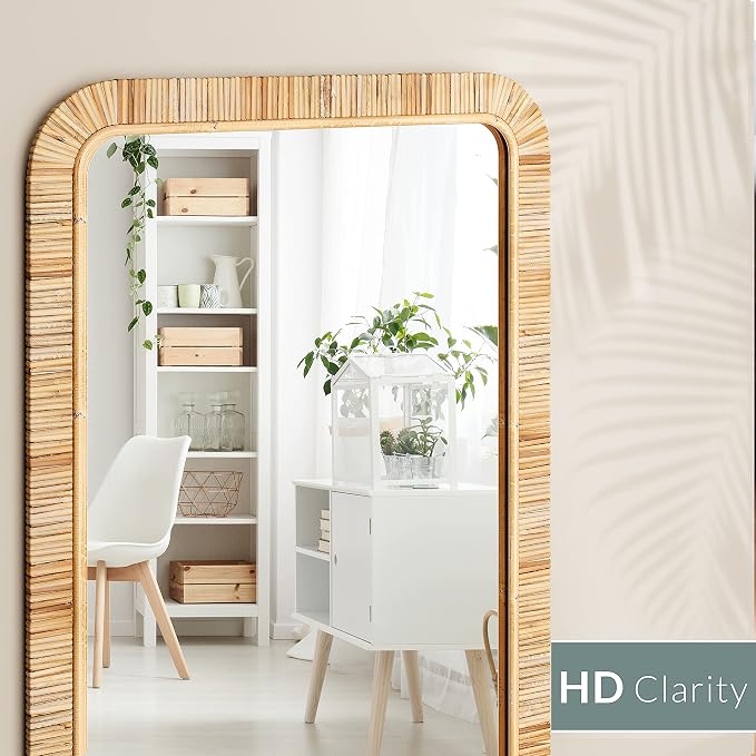 Barnyard Designs Rectangular Rattan Wall Mirror, Natural Tan Woven Rattan Frame - Image 7