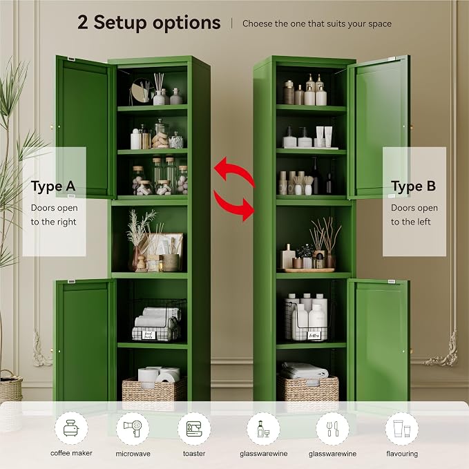 YAUWOH 2-Door Metal Storage Cabinet, Tall Slim Pantry Organizer - Image 4