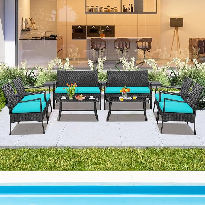 Tangkula 8 Pieces Rattan Conversation Set, Patio Sofa Couch Set - Image 2