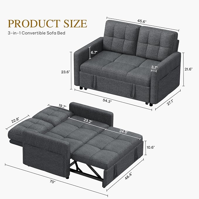 DWVO 55" Convertible Sofa Bed, 3-in-1 Sleeper Sofa - Image 2