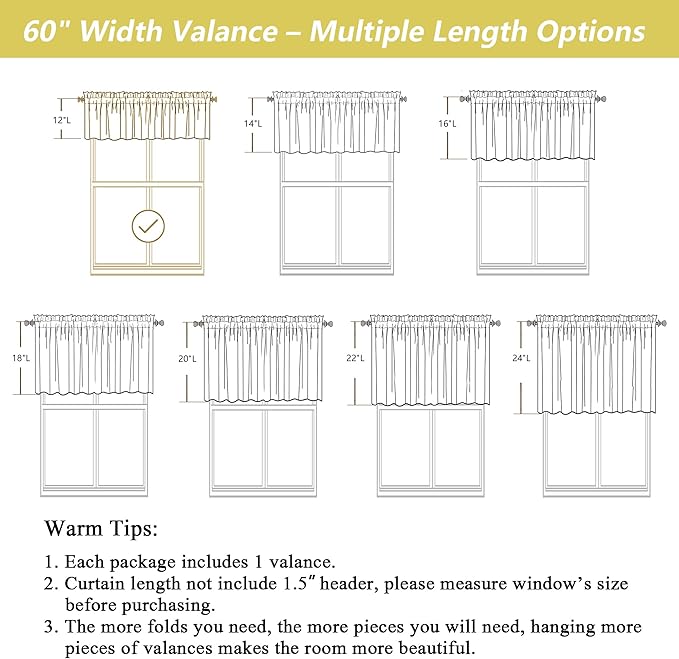Grey Valances for Windows, Light Filtering Faux Linen Textured Small Short - Image 3