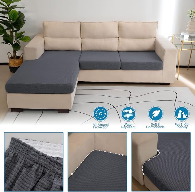 Water Repellent L Shaped Couch Covers, Sofa Seat Cushion Slipcovers, Stretch - Image 5