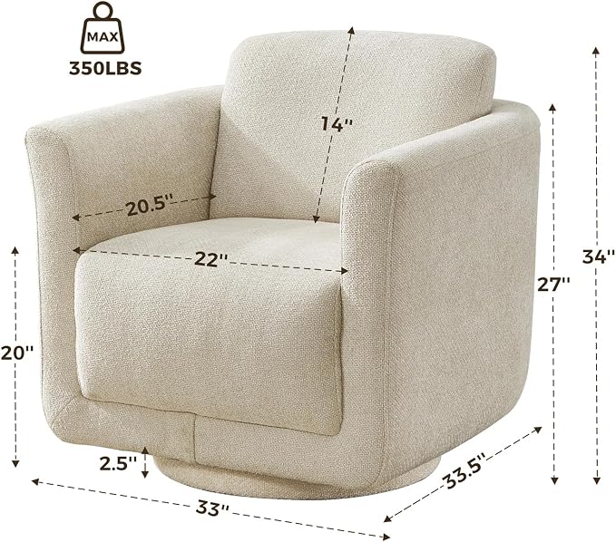 Swivel Accent Chair, 360° Chenille Barrel Swivel Chair - Image 3