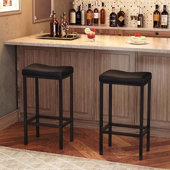 HOOBRO Bar Stools, Counter Height Stools, Saddle Barstools - Image 2