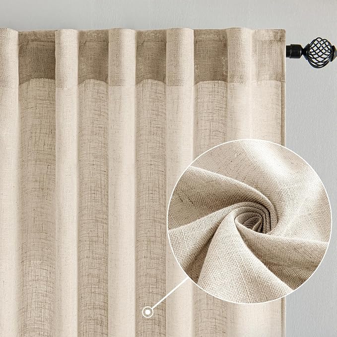 MIULEE Light Taupe Linen Curtains 96 Inches Long 2 Panels - Image 2