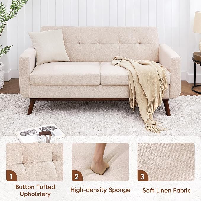 Kingfun 65" W Loveseat Sofa, Mid Century Modern Decor Love Seat Couches - Image 6
