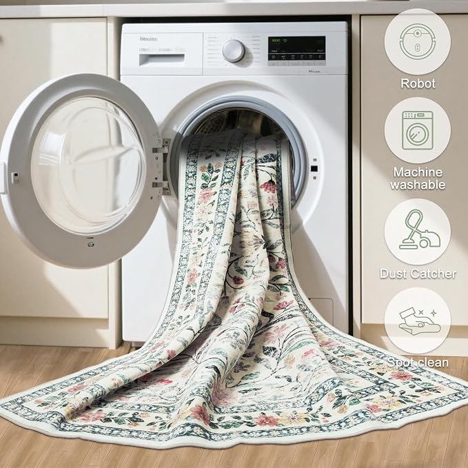 8x10 Area Rugs for Living Room: Floral Washable Rug Vintage Large Soft Boho - Image 5