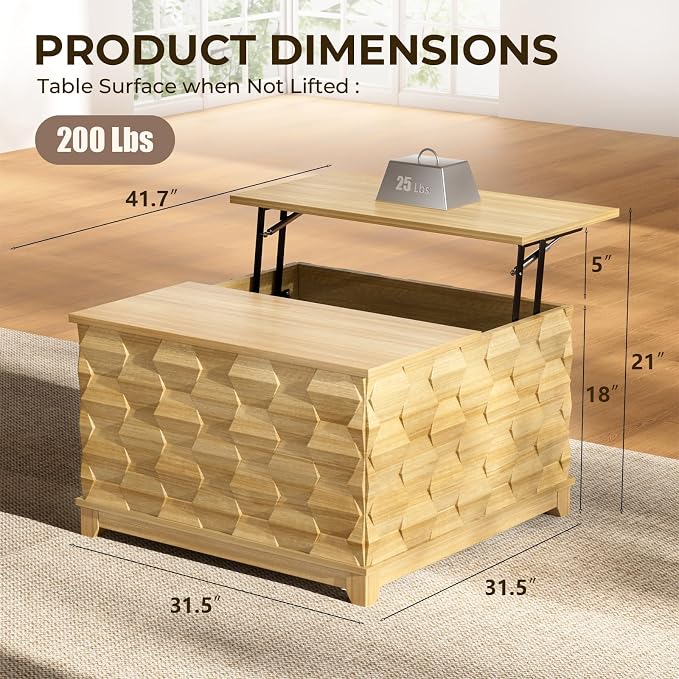 BROTTAR Lift Top Coffee Table, 31.5'' Square Coffee Table - Image 2