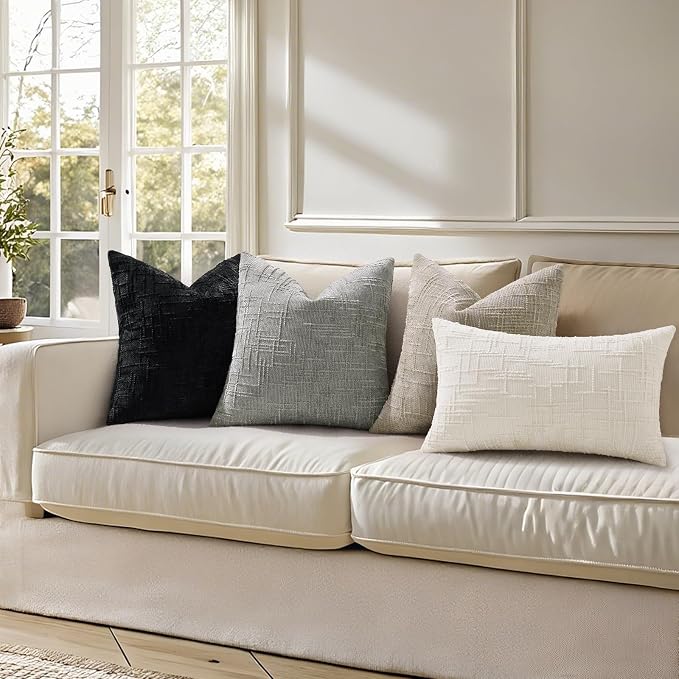 decorUhome Neutral Grey Chenille Euro Sham Throw Pillow Covers 26x26 Set of 2 - Image 5