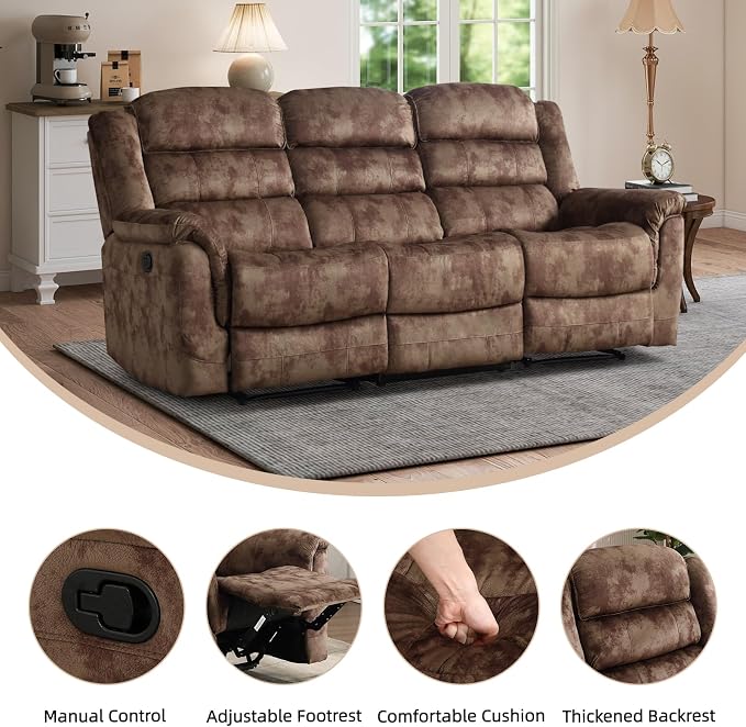 EBELLO 3 Pieces Reclining Living Room Set, Soft Fabric Manual Recliner Sofa - Image 3