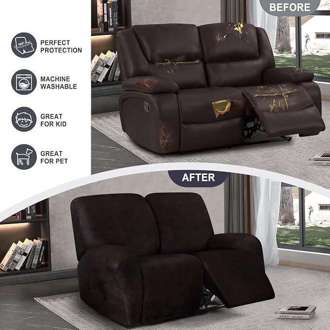 ANARACHON Leather Look Loveseat Recliner Cover, 6-Pieces Stretch Dual Recliner - Image 5