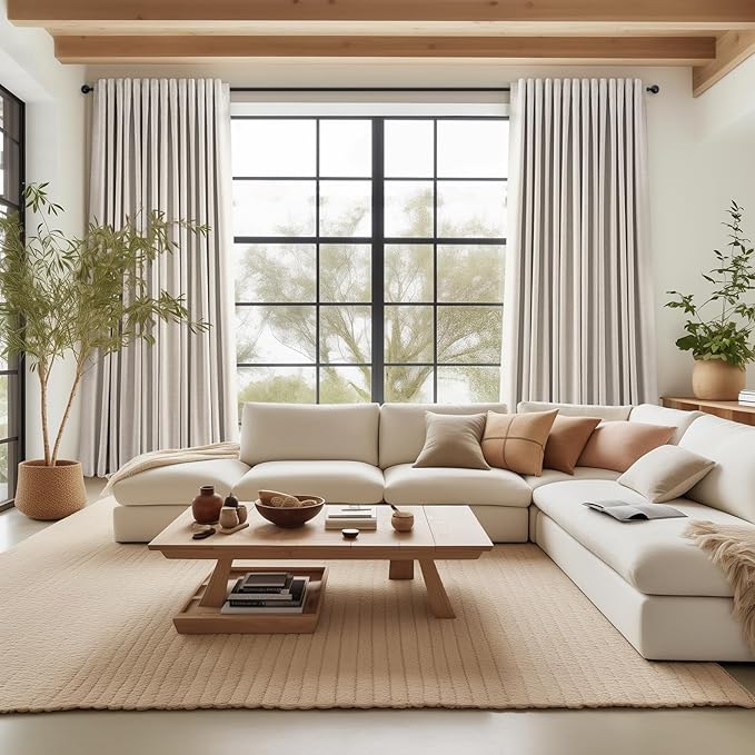 Topfinel 105 Inches Long Blackout Natural Linen Curtains - Image 5