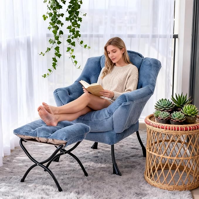 Welnow Lazy Chair with Ottoman, Modern Accent Chair with Armrests and a Side - Image 9