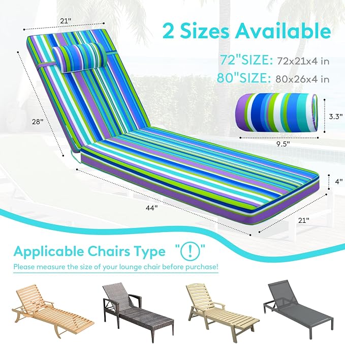 Chaise Lounge Cushion for Outdoor Furniture, Waterproof, Fade-Resistant and - Image 6