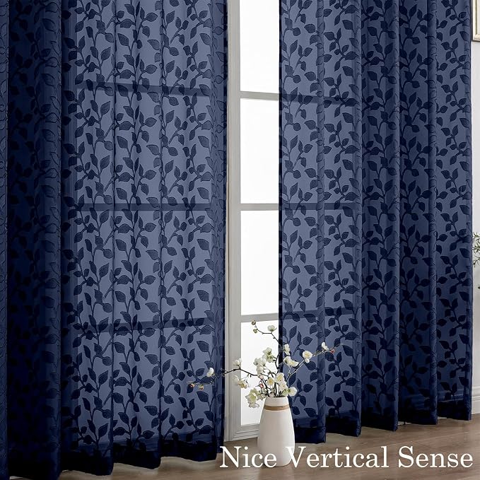 Chyhomenyc Extra Long Navy Blue Sheer Curtains 108 Inch Length 2 Panels Set - Image 9