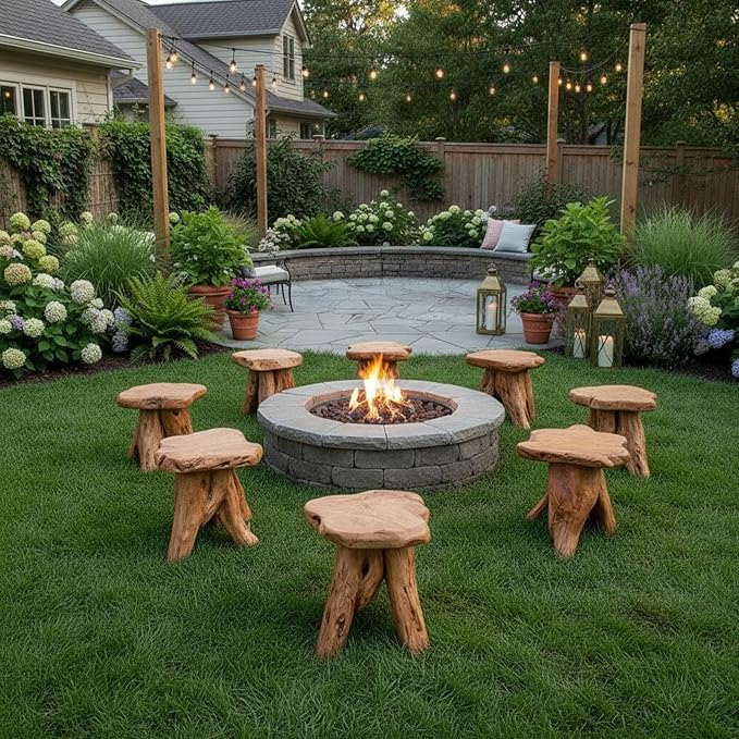 WELLAND Natural Cedar Stump Stool, Live Edge Side Table, Plant Stand, Small - Image 10