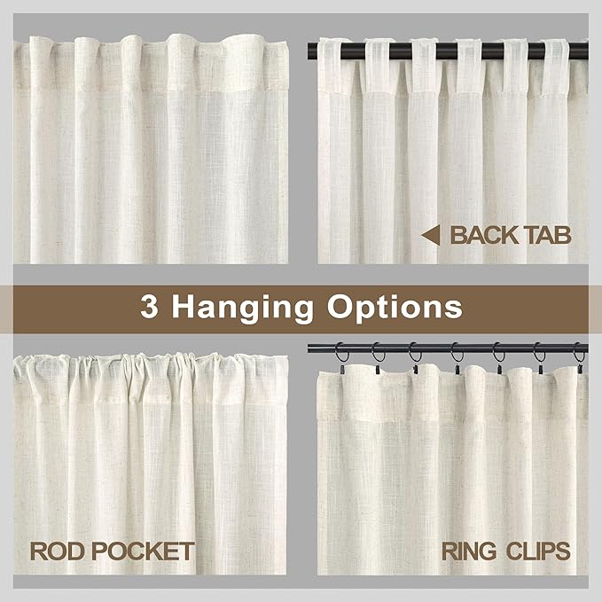 Pitalk Cream Sheer Curtains for Living Room 100 Inches Long 2 Panels Pocket - Image 5