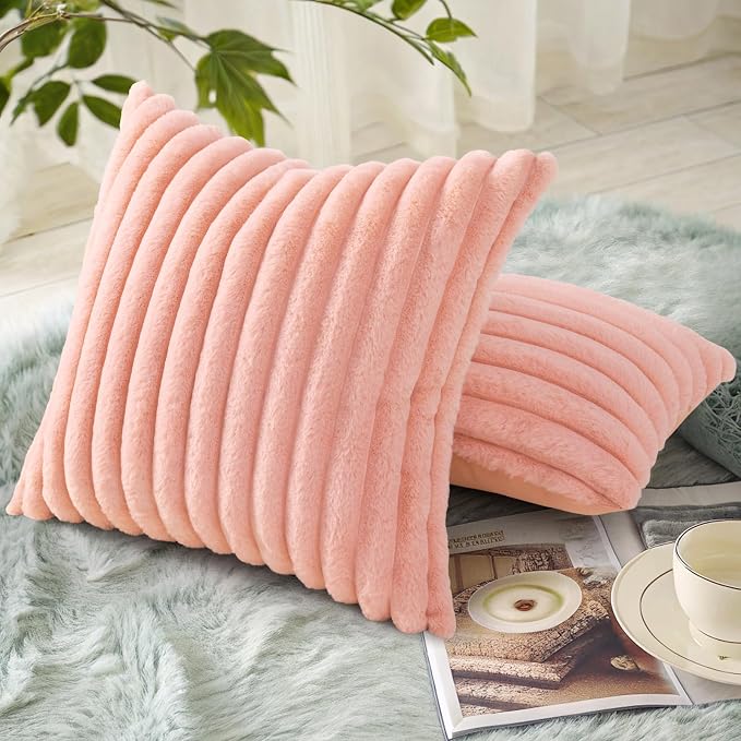 decorUhome Summer Cozy Faux Fur Throw Pillow Covers 20x20 Set of 2 Decorative - Image 4