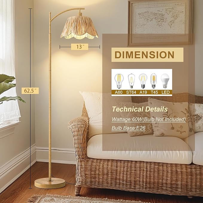 Oneach Boho Floor Lamp for Living Room, Farmhouse Standing Lamp - Image 3