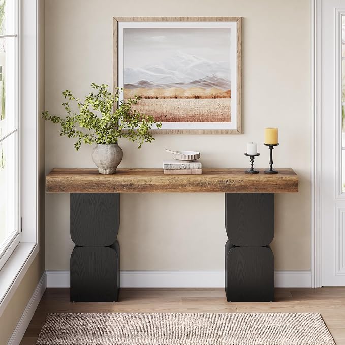 63-Inch Console Table, Heavy-Duty Look, Behind Couch Sofa Table, Color Blocking - Image 5