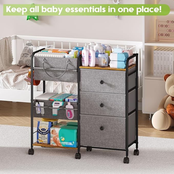 Cidaziya 2In1 Baby Diaper Caddy Organizer and Storage, 3 Tier Rolling Cart - Image 4