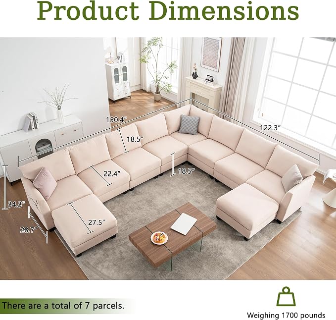150.4" Large Sectional Couches for Living Room, 8 Seater L Shaped Modular - Image 2