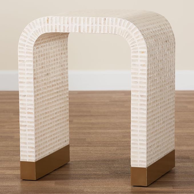 Bali & pari Carlyn Coastal Beige and White Mother of Pearl Capiz Shell End Table - Image 9