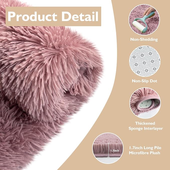 Shag Area Rug for Bedroom 3x5, Blush Fluffy Area Rugs for Living Room, Soft - Image 4