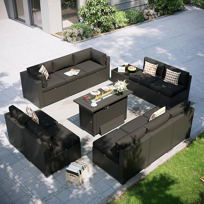 Aoxun Patio Furniture Set with Fire Pit Table, 12 Piece Outdoor Sectional Sofas by Aoxun