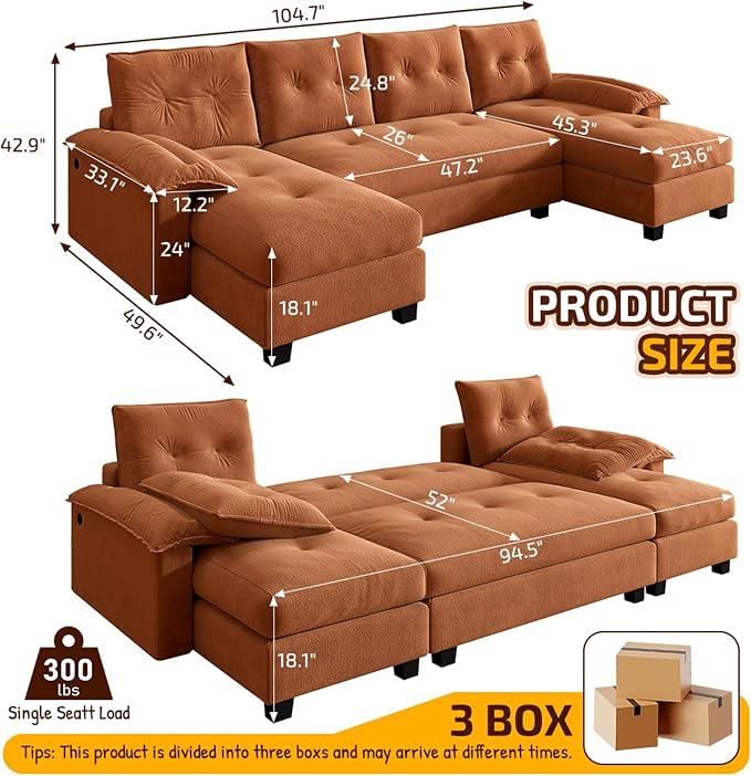 104.7" U-Shaped Sleeper Sofa - Image 3