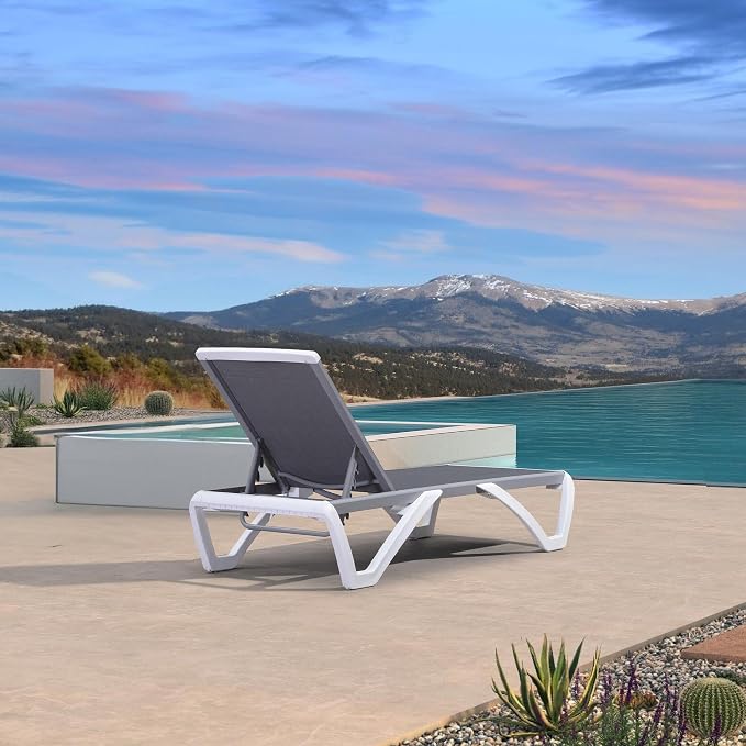 PURPLE LEAF Patio Chaise Lounge Chair Outside Aluminum Plastic Stackable - Image 3