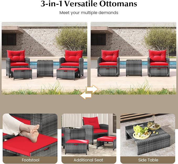 Tangkula 5 Pieces Patio Conversation Set, PE Wicker Rattan Outdoor Furniture Set - Image 6