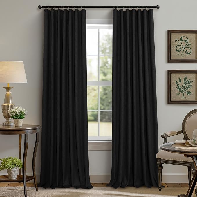 Pitalk Black Out Curtains 108 Inch Long 2 Panels Gothic Elegant Modern Linen - Image 9