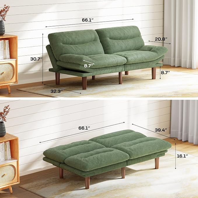 Marsail 66" Futon Sofa Bed, Futon Couch - Image 2