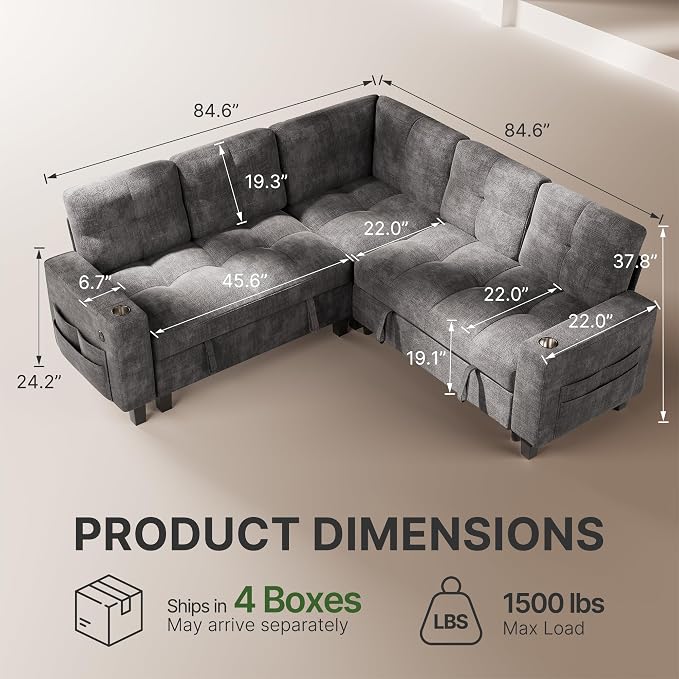 Marsail 84.6" Sectional Sleeper Sofa - Image 2