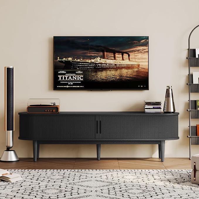 LINSY HOME 70" Fluted TV Stand for TVs up to 80 Inch, Mid Century Modern - Image 7