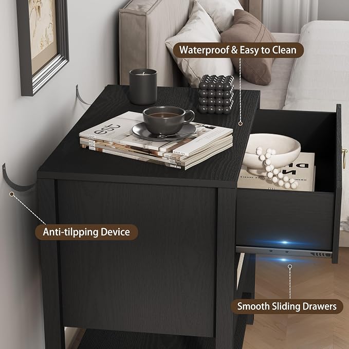 Xixini Nightstand wih 2 Drawers & Open Shelf, Small Mid Century Modern Night - Image 6