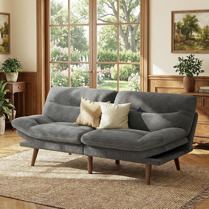 Marsail 66" Convertible Futon Sofa Bed, Corduroy Futon Loveseat Couch by Marsail