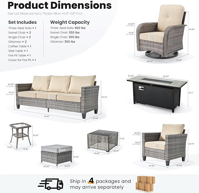 ovios 10 Pieces Patio Furniture Set, Outdoor Wicker Sofa Couch - Image 8