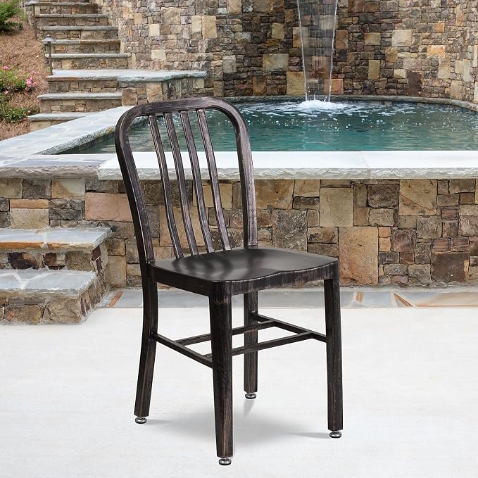 Flash Furniture Commercial Grade Black-Antique Gold Metal Indoor-Outdoor Chair - Image 2
