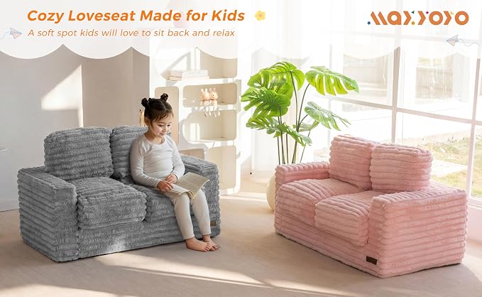 MAXYOYO Extra Wide Kids Bean Bag Chair, Comfy Faux Fur Bean Bag Sofa - Image 3