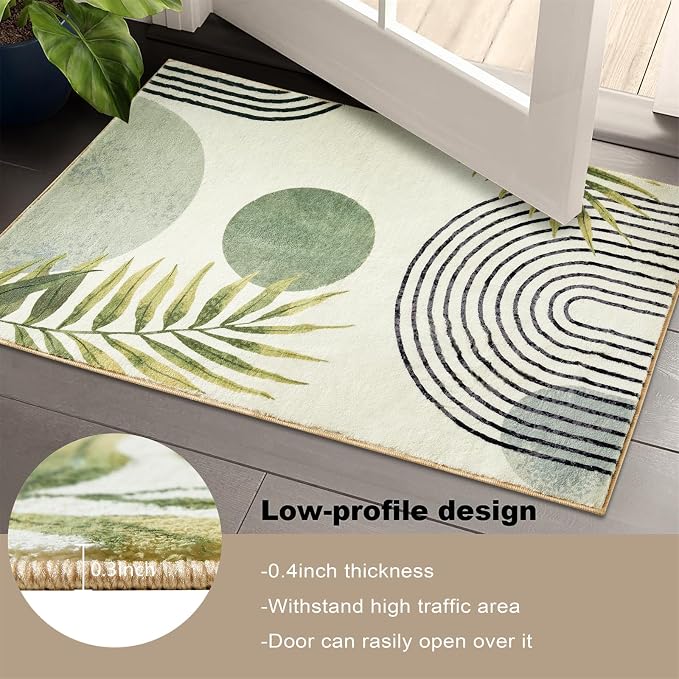 RoomTalks Mid Century Modern Washable Rug, Abstract Tropical Leaves Thin Shaggy - Image 8