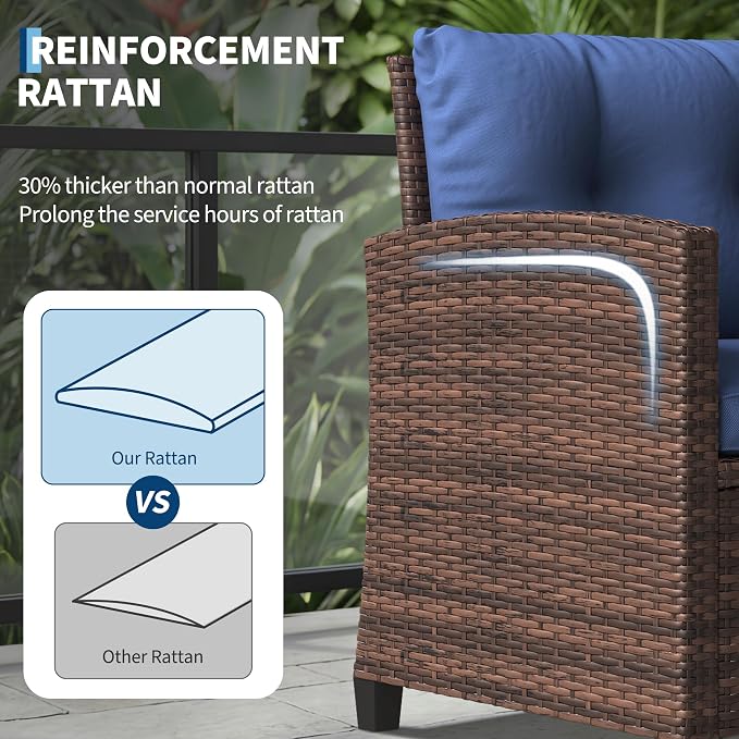 Garvee Outdoor Wicker Chairs, 3 Pieces Patio Furniture Set, All Weather High - Image 3
