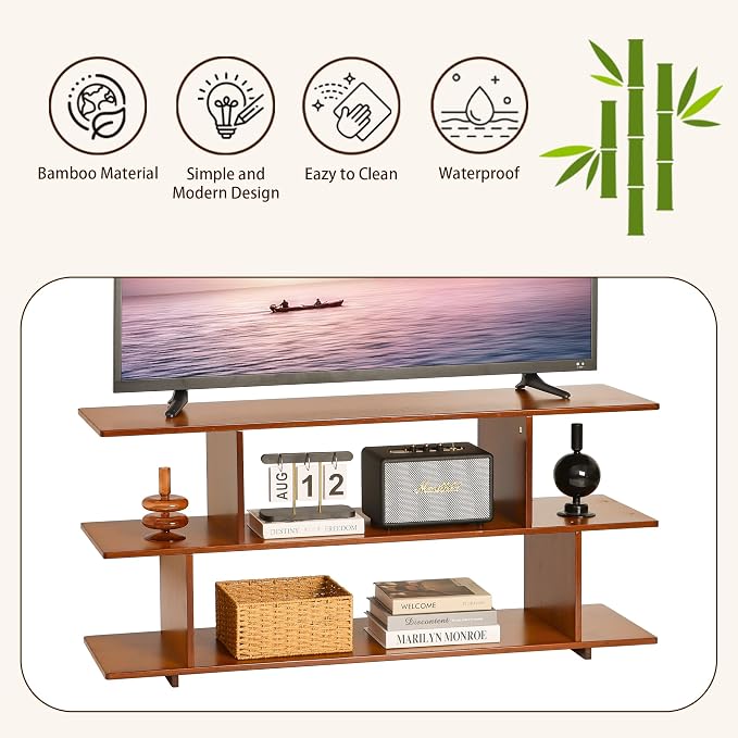 Bamboo TV Stand for TVs up to 55", 3 Tier Accent Entertainment Center - Image 7